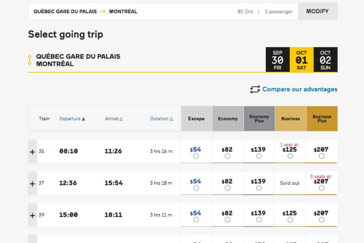 train travel time from montreal to quebec city